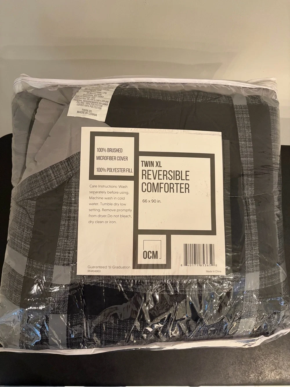 Plaid Gray and Black Comforter Set - Neutral Bedding